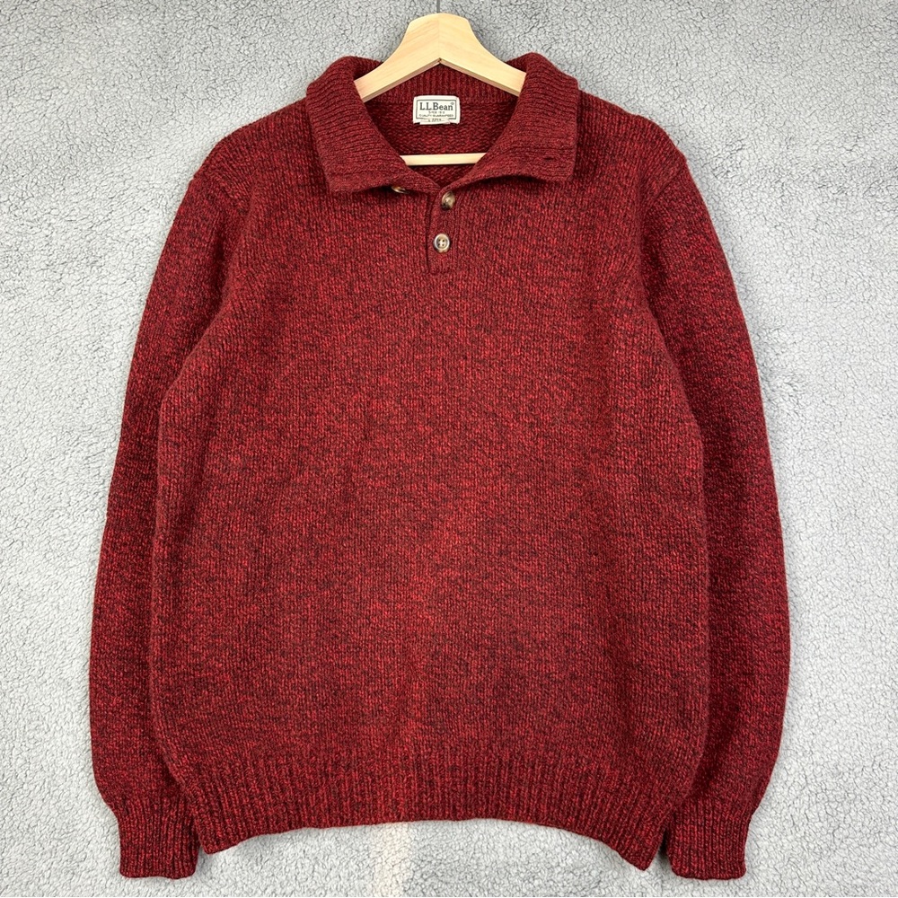 L.L. Bean Lambs Wool Pullover Knit Sweater Fisherman Button-mock Men’s Large